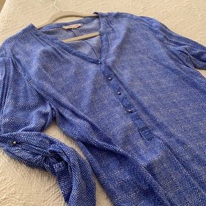 Dressy blue patterned blouse